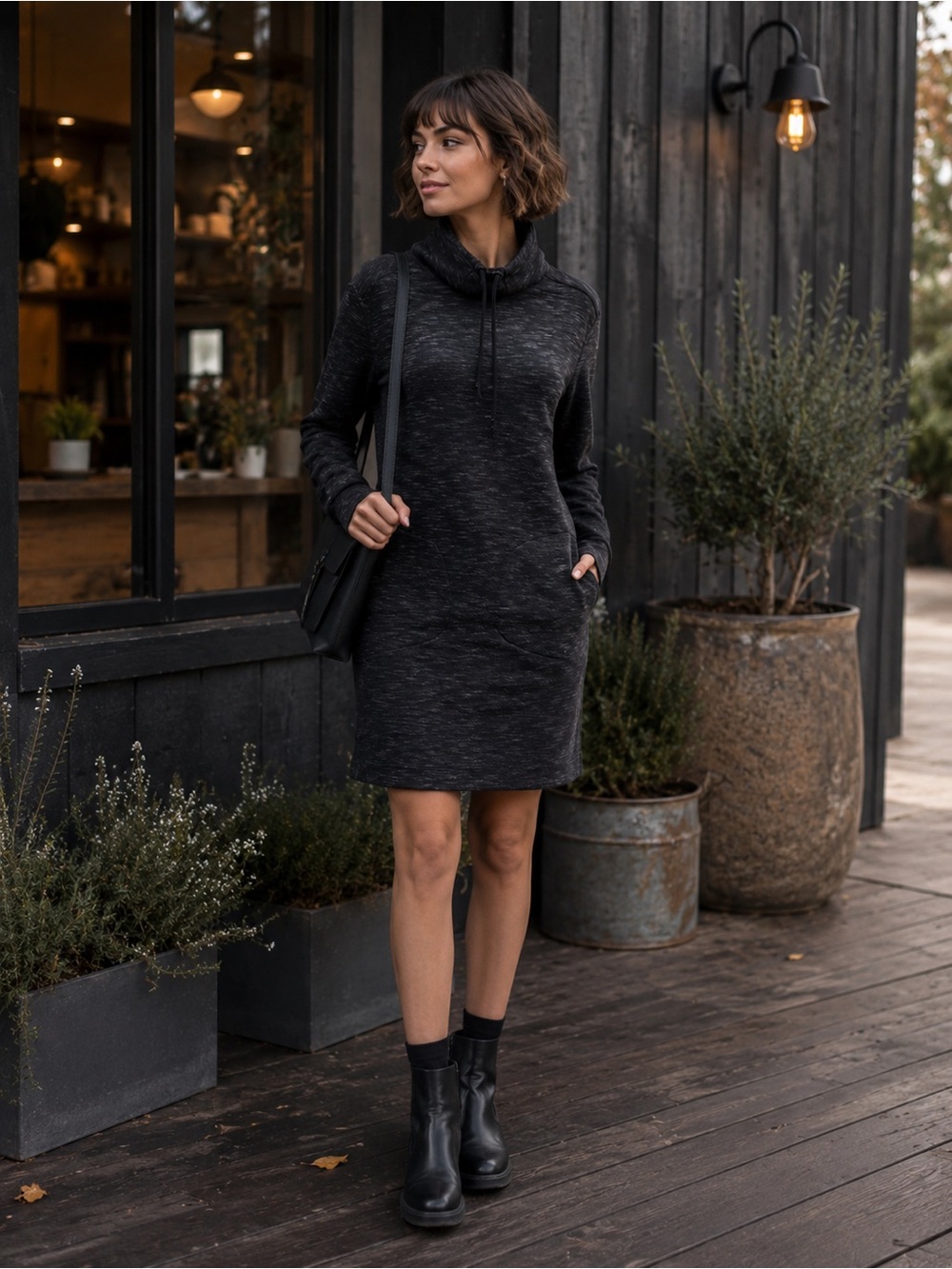 prAna Cozy Sweater Dress | Charcoal | Long Sleeve | pockets | XS | G-1796‎